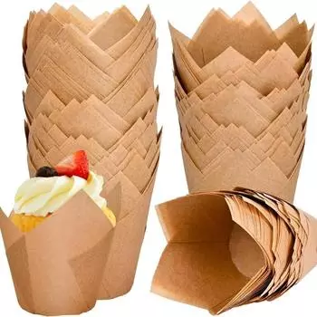100 шт. бумажные формочки для кексов в виде тюльпанов, кексы на свадьбу, вечеринку, день рождения, маслостойкие формочки для кексов, чехол для обертывания торта 50PCS коричневый