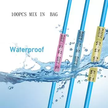 100PS термоусадочный комплект для стыкового соединения проводов, изолированный водонепроницаемый электрический провод, обжимные клеммы, стыковое соединение для морской автомобильной промышленности