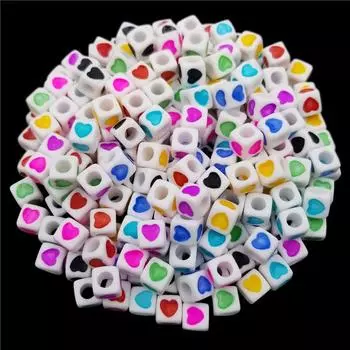 100шт 7 мм DIY сердце печатных ювелирных изделий акриловые бусины кулон ожерелье браслет разноцветный