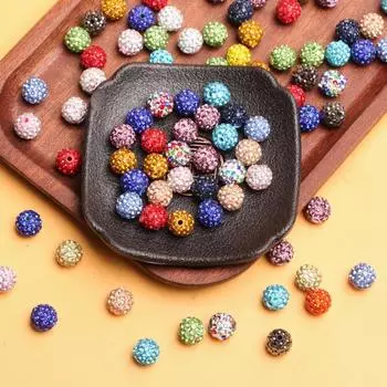 100шт Бусина-проставка диско 10мм Стразы Паве Глина Круглый дискошар Чешский хрусталь разноцветный