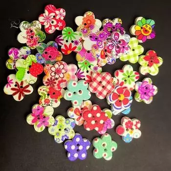 100шт деревянные пуговицы с печатью прочные деревянные разноцветные пуговицы для шитья