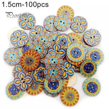 100шт круглый цветочный принт DIY Скрапбукинг деревянная пуговица сумка для одежды швейный декор 1.5cm разноцветный