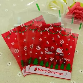 100шт самоклеящиеся пластиковые подарочные пакеты Санта-Рождество печенье конфеты пакет 100pcs