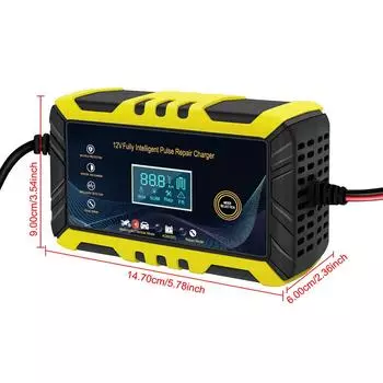 100V/240V Input 90W Pulse Repair Car Battery Chargers 12V 6A For Lead Acid Battery Colorful Digital Display Inteligent Detection