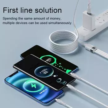 Кабель передачи данных 3 в 1, 100 Вт, быстрая зарядка аккумулятора, максимальная защита, Type-C/Micro USB/8-контактный, эффективный зарядный кабель белый
