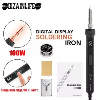 100W Electric Soldering Iron LCD Welding Tool Adjustable Temperature Ceramic Heater Soldering Iron Head Pencil Tips Repair Tools EU чёрный