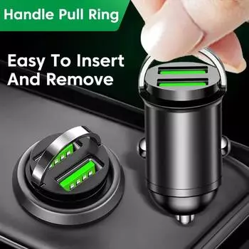 100W Super Mini Metal Fast Car Charger - Pull Ring Type Fast Charge Your iPhone/iPad Android for iPhone Xiaomi Samsung More Tool чёрный