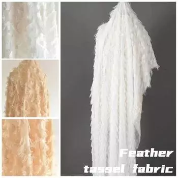 100x140 см кружевная ткань с перьями и кисточками, мягкая, неэластичная, женская, свадебная, дизайнерская ткань, швейная ткань, материал для самостоятельного изготовления одежды 100x140cm