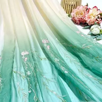 100x150 см Hanfu Guofeng Ruqun Gradient Heavy Industry Вышитая ткань с вышитыми листьями ивы Дизайнерская ткань для самостоятельного изготовления 100x150cm