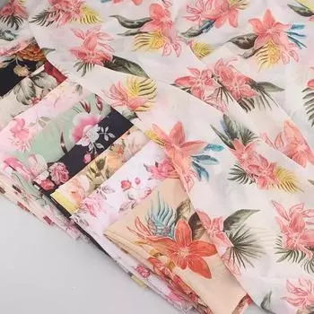 100x150 см шифоновая ткань с жемчужным принтом, цветочные растения, дышащая для пошива летних платьев, одежды, ткани по метрам 100x150cm