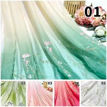 100x150 см вышитая ткань с листьями ивы для самостоятельного шитья платье Hanfu Guofeng градиентная тяжелая промышленная вышивка дизайнерская ткань 100x150cm