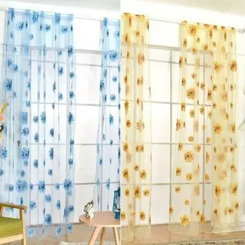 100x200cm Sunflower Printed Tulle Curtains Home Living Room Window Panels Drapes Sheer Voile Tulle Home Window Decorations