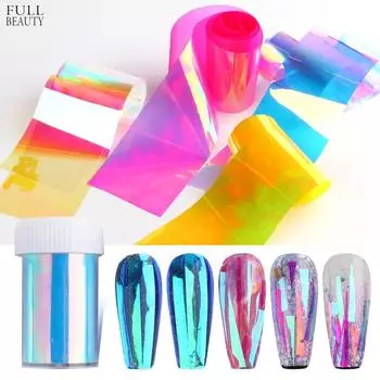 100x4 см 8 цветов фольга для ногтей голографический клей гель-лак переводная блестящая наклейка наклейка дизайн ногтей декор 4CM*1M