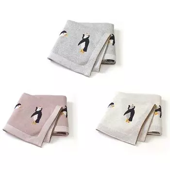 100x80 см вязаное детское одеяло с изображением пингвина, чехол для детской коляски, пеленальная пленка светло-розовый