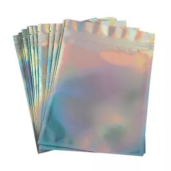 100x мешков для хранения с отверстием для подвешивания, алюминиевая фольга, майларовая молния, долговечная, голографическая, радужная, удобная для переноски сумка