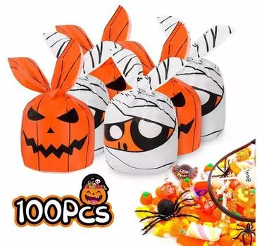 100x мешочков для сладостей на Хэллоуин с изысканной работой и тонкой строчкой, цветные пластиковые пакеты для сладостей EVA 14X23CM