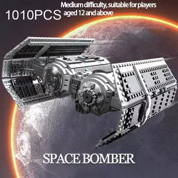 1010 шт., модель космического бомбардировщика, строительные блоки, космический корабль, технический крейсер, истребитель, кирпичи, настольный деко, детские игрушки-головоломки, подарок на праздник серый/чёрный
