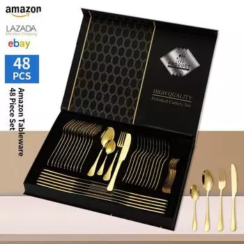 Набор посуды из нержавеющей стали 1010, нож для стейка в стиле вестерн, вилка, ложка, десертная ложка, 48 наборов 48set серебряный