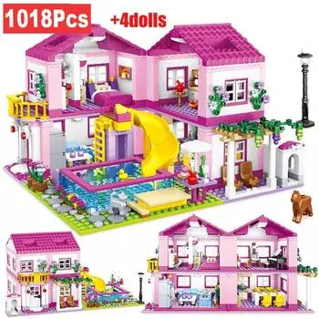 1018 шт. Город 1 смена 3 летняя двухэтажная вилла дом горка строительные блоки друзья DIY сад цветы фигурки кирпичи игрушки