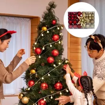 101 шт. набор рождественских шаров, небьющиеся елочные украшения, сверкающие рождественские шары с верхушкой на елку в виде звезды для праздничного декора