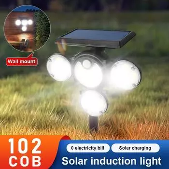 102 COB светодиодные солнечные фонари 4 налобные лампы PIR датчик движения пейзажные прожекторы IP65 водонепроницаемые уличные фонари украшения сада built in battery чёрный