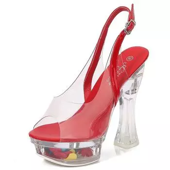 10365 Серия, каблук 14 см, платформа 4 см, высокий каблук для ночного клуба, толстый каблук, модель автомобиля для женщин, сексуальные сандалии LFD 34 белый