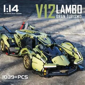 1039 шт. Технический 1:14 V12 Vision GT Concept Speed Car Строительные блоки MOC Сборка кирпичей Игрушки Подарки для взрослых мальчиков No Box