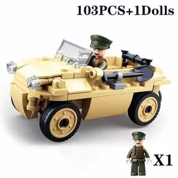 103 шт. военная модель автомобиля-амфибии времен Второй мировой войны, кирпичи, фигурки солдат, строительные блоки, наборы, обучающие игрушки «сделай сам» для детей, подарки No Box
