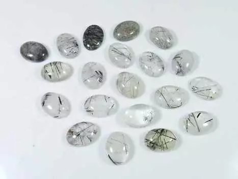 103Cts. Black Rutile Quartz Oval Cabochon Loose Gemstone 20Pcs Lot 10X13MM RQ-1512