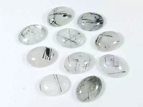 103Cts. Black Rutile Quartz Oval Cabochon Loose Gemstone 10Pcs Lot 13X18MM RQ-1517