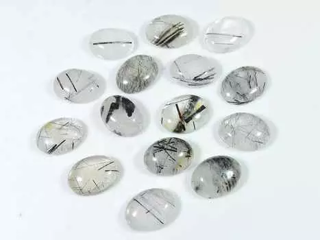 103Cts. Черный рутиловый кварцевый овальный кабошон россыпью драгоценный камень 15 шт. лот 11x15 мм RQ-1518