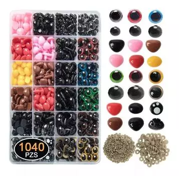 1040 шт. Пластиковые безопасные глаза и носы с шайбами, разные размеры, черные глаза для кукол для плюшевых животных