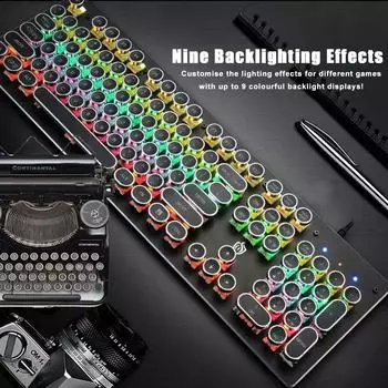 104-клавишная проводная механическая клавиатура с синим переключателем, эргономичный дизайн, RGB-подсветка, множественная подсветка белый