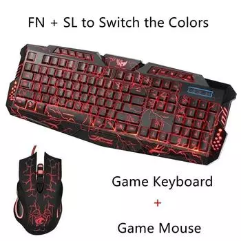 104-клавишная USB-проводная профессиональная игровая клавиатура со светодиодной подсветкой, игровая клавиатура для киберспорта + игровая мышь