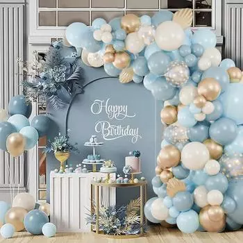 104 шт., гирлянда из сине-золотых воздушных шаров, комплект из латексных шаров, украшение для свадьбы, дня рождения, декор для детей, вечеринки в честь рождения ребенка, латексные шары as picture
