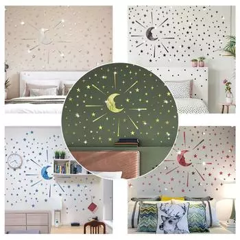 105 шт. Звезда Луна 3d Зеркальная Наклейка На Стену Водонепроницаемая Многоразовая Самоклеящаяся Фреска Для Детской Гостиной красный