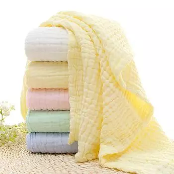105x105cm 6 Layers Baby Cotton Bath Towel Baby Seersucker Baby Bath Towel Hold белый