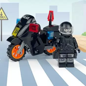 10706A патрульный мотоцикл, черная модель автомобиля, детские строительные блоки, игрушка, городская полиция