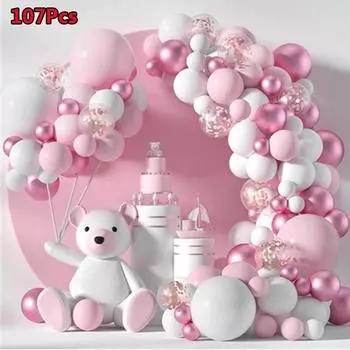 107Pcs Розовый Белый Воздушный Шар Арка Комплект Гирлянда День Рождения Свадьба Вечеринка Baby Shower Декор розовый
