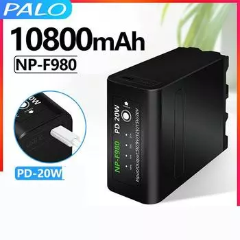 10800 мАч NP-F980 NP-F970 NPF960 NPF970 Аккумулятор с USB-зарядным устройствомВыход для Sony PLM-100 CCD-TRV35 MVC-FD91 MC1500C чёрный