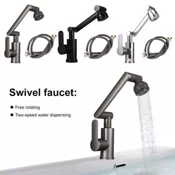 1080 Degree Swivel Faucet Rotating Faucet 2 Modes Mechanical Arm Kitchen Faucet Universal Bathroom Faucet for Washing Hair/Face чёрный