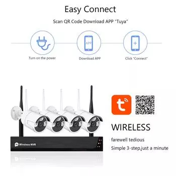1080P 4-канальная HD-беспроводная система видеонаблюдения, 4-канальный сетевой видеорегистратор + 4 IP-камеры Wi-Fi, видео 1080P