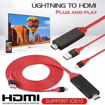 1080P 6-футовый 8-контактный интерфейс Apple для HDMI TV AV-кабеля-адаптера для iPhone 6 6S 7 8 Plus X красный