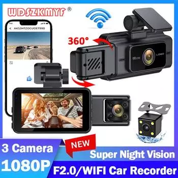 1080P Автомобильный видеорегистратор 3-канальный видеорегистратор для автомобилей Камера WIFI Видеорегистратор Камера заднего вида для транспортного средства Черный ящик Автомобильный аксессуар NONE