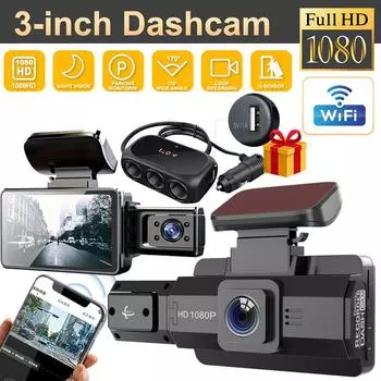 1080P Автомобильный видеорегистратор WIFI 2-объективный видеорегистратор для автомобилей Видеорегистратор Камера заднего вида для автомобиля Ночное видение Черный ящик Автомобильный аксессуар NONE