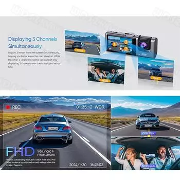 1080P Dash Cam для автомобилей 3-канальный видеорегистратор WIFI Dual Len Dashcam Автомобильный видеорегистратор Передняя камера заднего вида для автомобиля Автомобильные аксессуары 64G