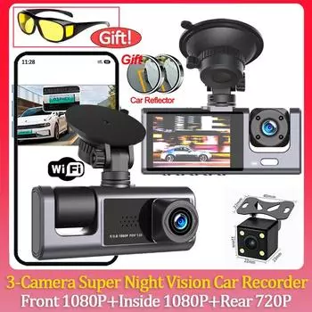 1080P Dash Cam для автомобилей DVR WIFI 3 камеры Автомобильный регистратор Камера заднего вида для автомобиля Ночное видение Черный ящик Автомобильный аксессуар NONE
