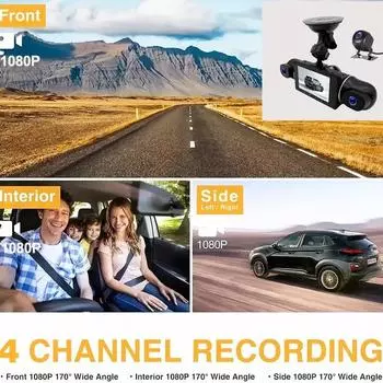 1080P Dash Cam для автомобилей GPS WIFI APP 4Lens Видеорегистратор 360° Автомобильный видеорегистратор Камера заднего вида Парковочный монитор Черный ящик Автомобильные аксессуары NONE