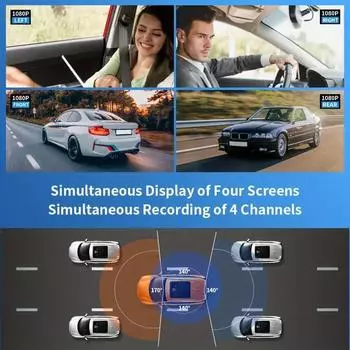 1080P Dash Cam для автомобилей Камера 4-канальный WIFI Автомобильный видеорегистратор GPS Видеорегистратор Камера заднего вида для транспортного средства Черный ящик Автомобильные аксессуары NONE