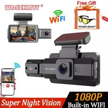 1080P Dash Cam для автомобилей WIFI Автомобильный видеорегистратор с двумя объективами Камера для автомобиля Видеорегистратор ночного видения Черный ящик Автомобильный аксессуар NONE